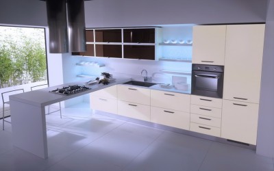 Бежевая кухня из пластика