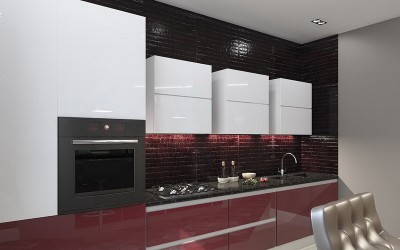 Кухня бордовая с белым